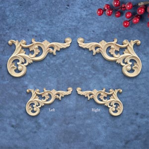 Wood SCROLL Applique, Carved Corner Onlays Accent for Furniture and Cabinets, Wall Panel Corner Elements