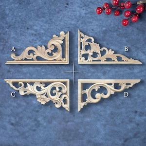 3&quot; to 24&quot; Wood Corner Onaly, Natural Wood Color, French Style Decorative Wall and Furniture Appliques