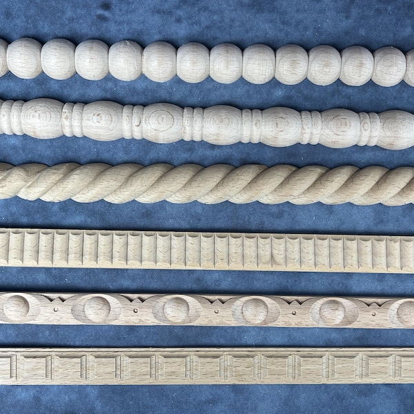 Solid Wood Molding Trims for Cabinets, Walls & Ceilings, Bobbin Beads, Fluted, Rope Mouldings