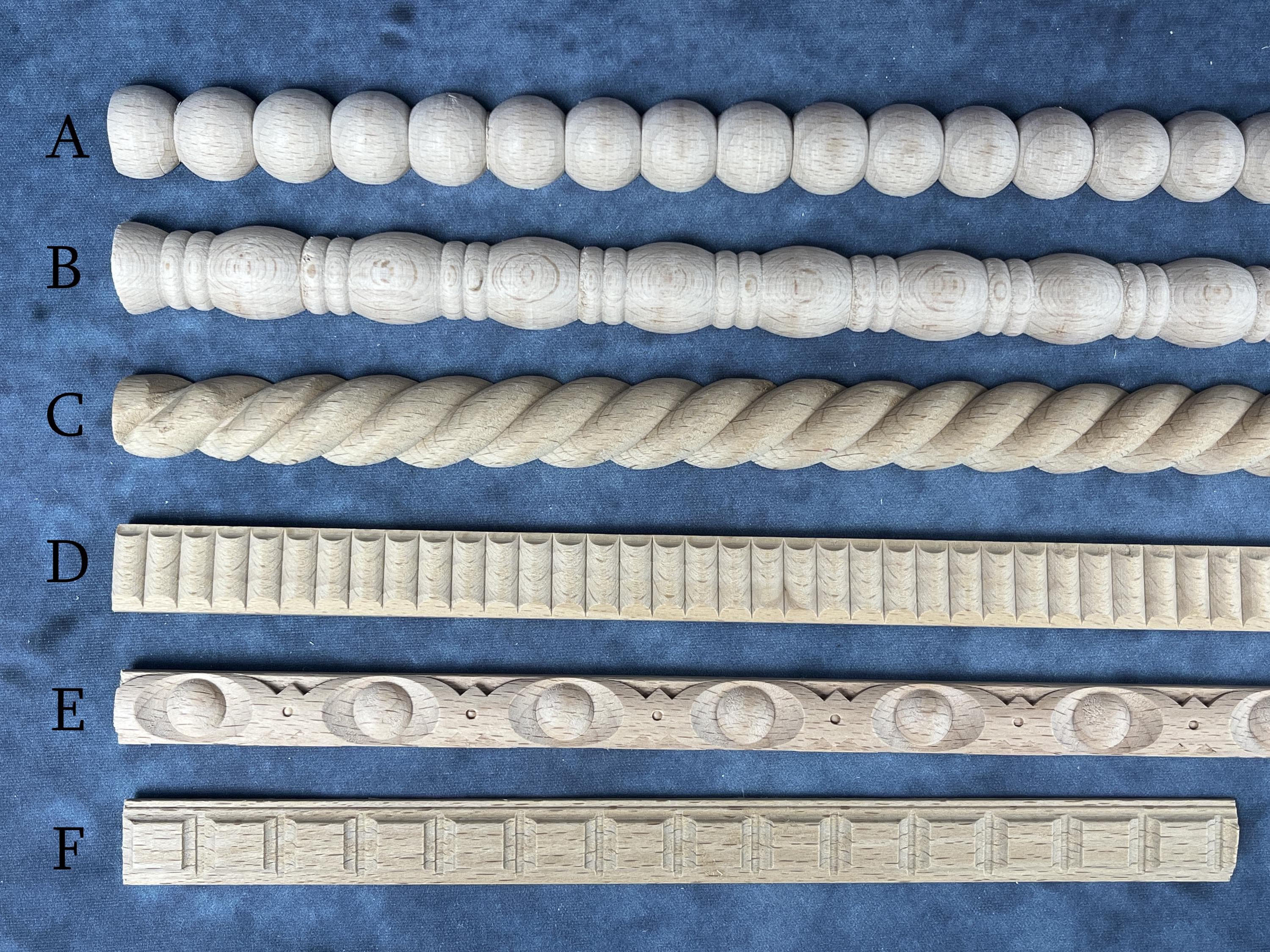 Solid Wood Molding Trims for Cabinets, Walls & Ceilings, Bobbin Beads, Fluted, Rope Mouldings