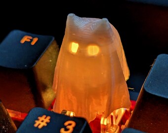 3D Printed Ghost Cat Artisan Keycap | Halloween 2025 Mechanical Keyboard Accessory | Cute Spooky Key