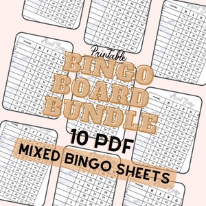 10 Mixed BINGO BOARD BUNDLES, 1-15 Lines, 75 Ball, Marble (Black Grey White) Bingo Sheets, Printable Bingo Board, Pdf File, pdf Bingo Cards