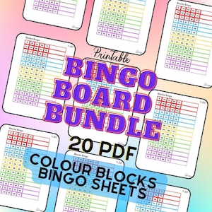 20 Colour Block Bingo Boards 1-75 , 75 Ball Bingo Board 1 to 15 lines, 15 Players, Digital Download Bingo Boards, Blocks Bingo, 20 PDF Files