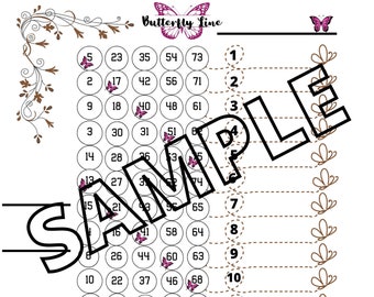 Butterfly Line 1 to 15 Lines Bingo Boards, Blank, Mixed, Straight Bingo Boards, Digital Download Bingo Board, 15 player, 75 ball, 3 PDF File