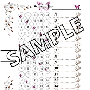 Butterfly Line 1 to 15 Lines Bingo Boards, Blank, Mixed, Straight Bingo Boards, Digital Download Bingo Board, 15 player, 75 ball, 3 PDF File