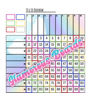 Tableau de bingo arc-en-ciel 10 x 10 (mixtes, droit, vierge) grille 10 x 10, 1-100 numéros, 20 joueurs, 3 fichiers PDF, 8,5 x 11 po., (lettre) imprimable