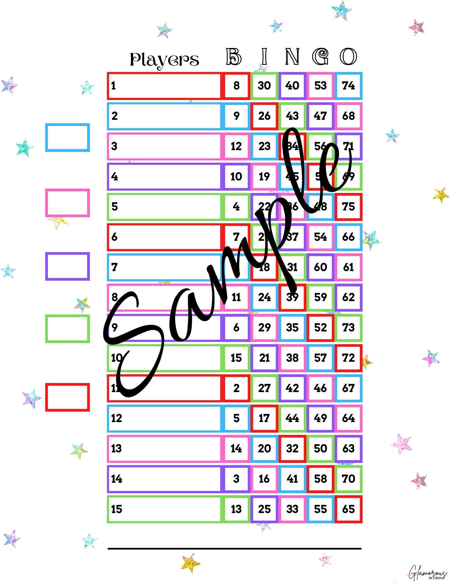 Rainbow Bingo Board (mixed,straight,blank) Printable Pdf files, 1 to 15 Lines, 75 Ball, 8.5x11in
