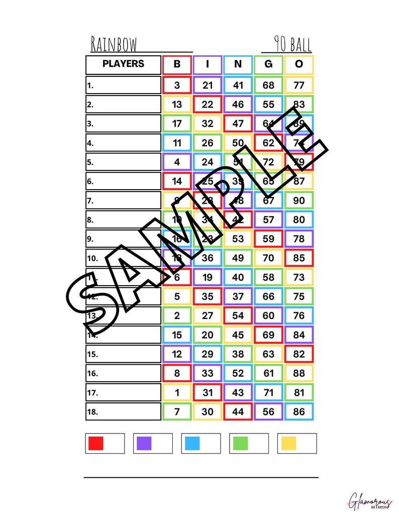 Rainbow Bingo Boards: 90 Ball, 18 Players (printable PDF) - Etsy