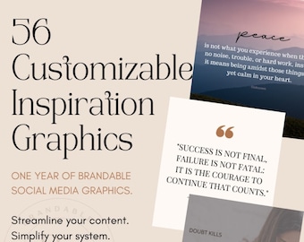 Paquete de citas inspiradoras / 56 gráficos Canva personalizables / PDF descargable / Contenido semanal para redes sociales