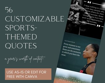 Sports-Themed Quote Package | Customizable Graphics | 56 Canva-Editable Links | Shareable Content | Downloadable Templates | PDF