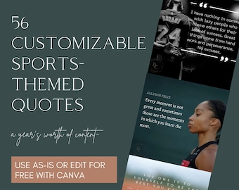 Paquete de cotizaciones con temas deportivos / Gráficos personalizables / 56 enlaces editables en Canva / Contenido para compartir / Plantillas descargables / PDF