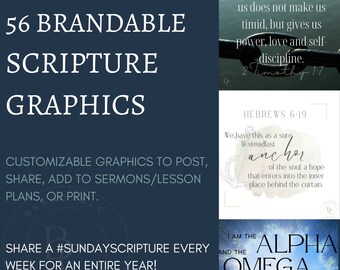 Paquete de Escrituras personalizado / 56 gráficos Canva editables / Contenido de redes sociales / #sundayscripture / Enlaces Canva /
