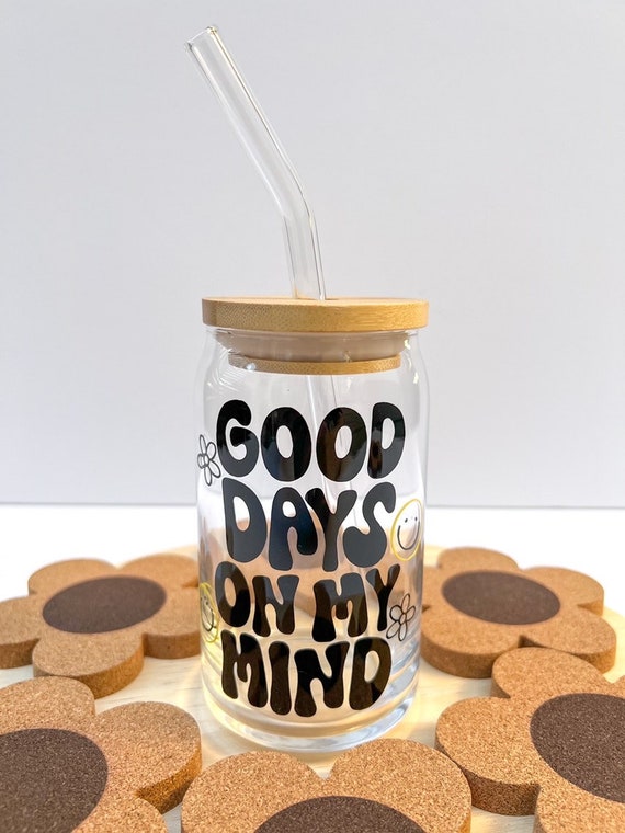 Good Days On My Mind Cup, Iced Coffee Glass Cup, Cute Aesthetic Glass –  Powered By Daisies