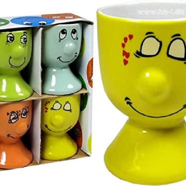 Fröhliche Eierbecher mit Gesichtern - 4er Set! Perfekt für Frühstück, Deko & Geschenk