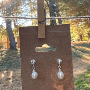 Sterling Silver Ball Post Pearl Drop Earrings