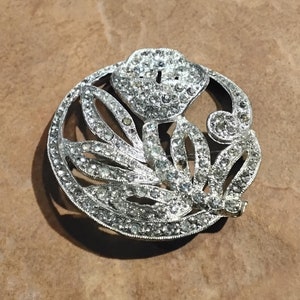 Vintage 1950s silver tone brooch pin diamond rhinestones