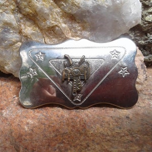 Vintage Made in USA Western Wear Belt Buckle Stars Saddle 1970s Western Rodeo Buckle Cowgirl