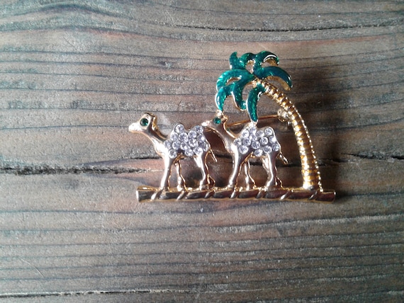 Vintage Camel Palm Tree Gold Tone Rhinestones Pav… - image 1