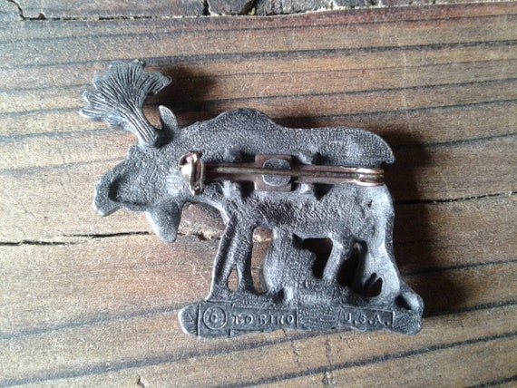 Pewter Moose Pin Brooch Torino USA Cow Calf Moose… - image 2