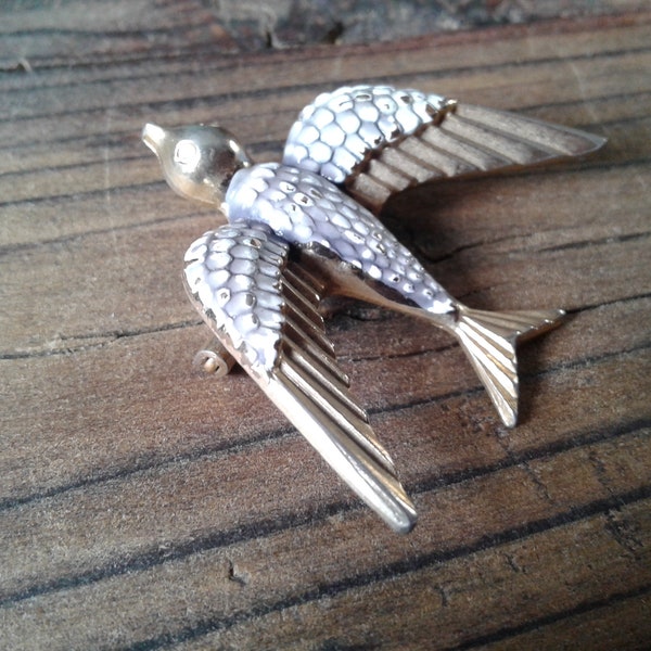 Vintage Enameled Brooch Swallow Bird Pin Jewelry