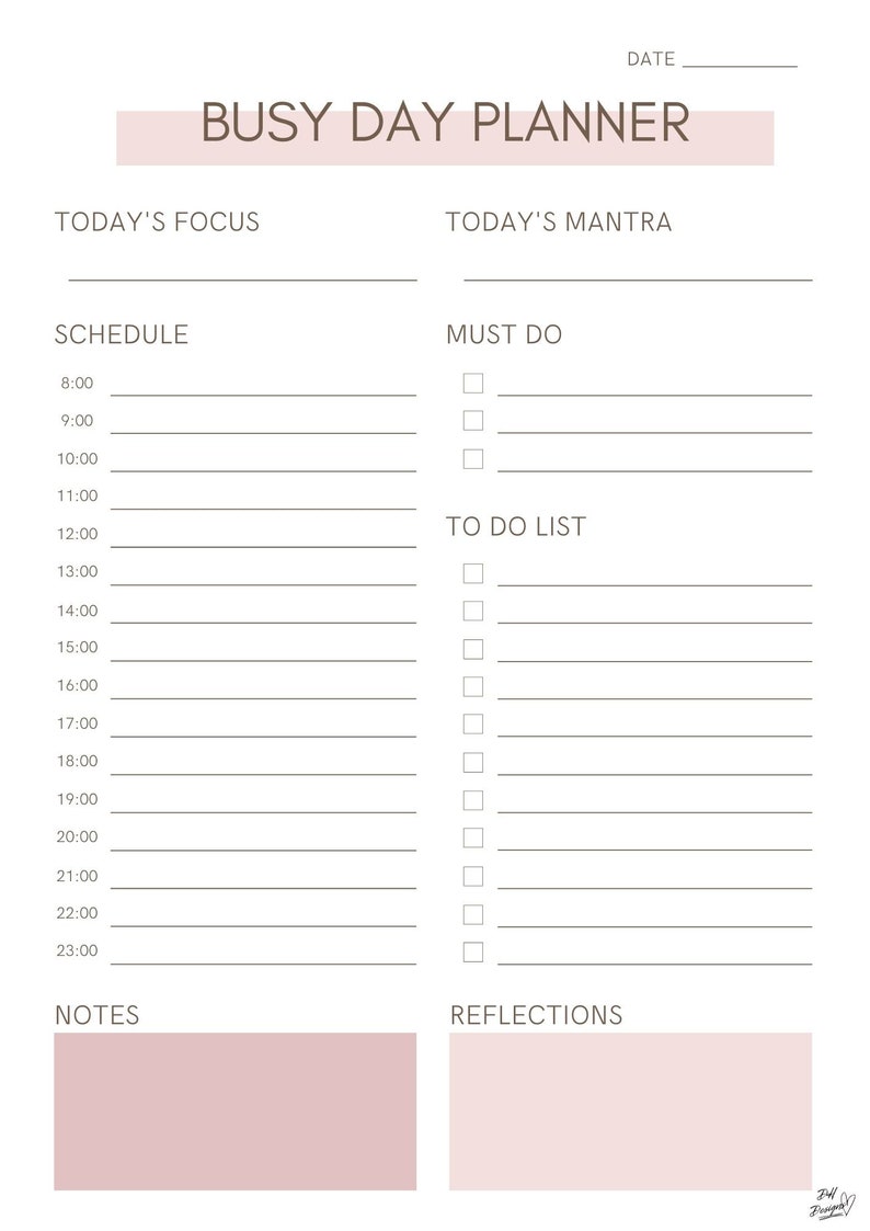 Busy Day Planner Sheet Printable Planner A4 PDF Calendar Print Planner