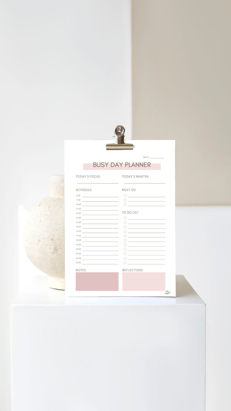 Busy Day Planner Sheet Printable Planner A4 PDF Calendar Print Planner
