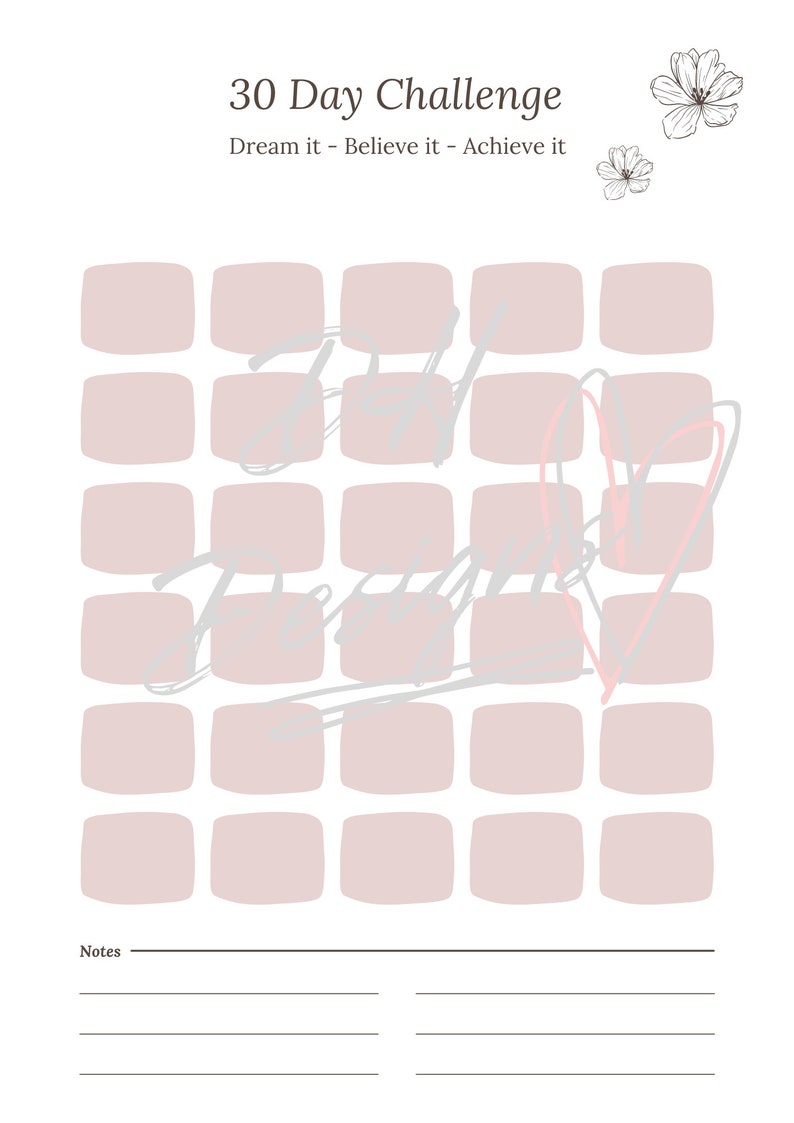30 Day Challenge | Printable Calendar | PDF Planner Insert | Monthly ...