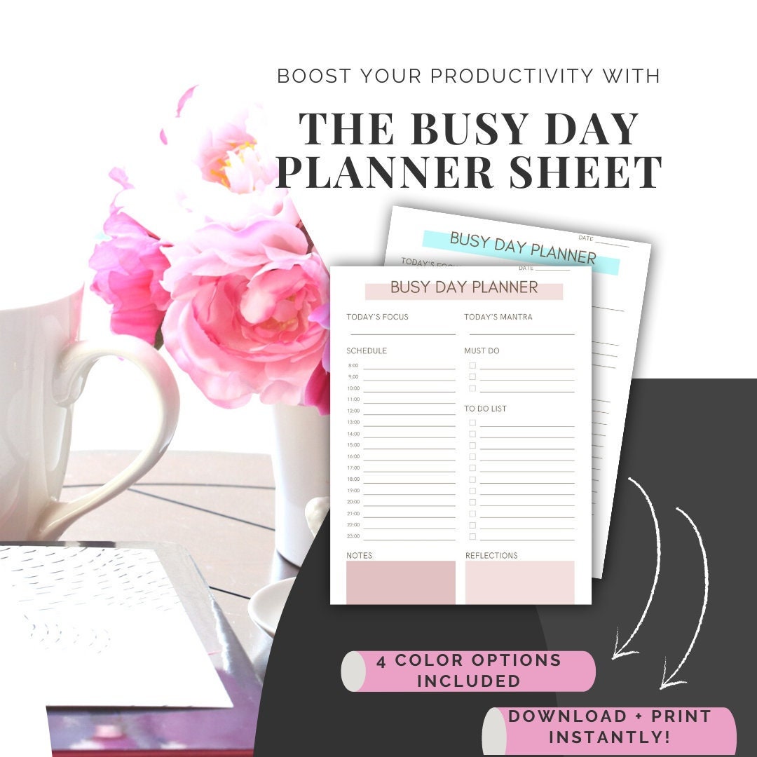 Busy Day Planner Sheet Printable Planner A4 PDF Calendar Print Planner