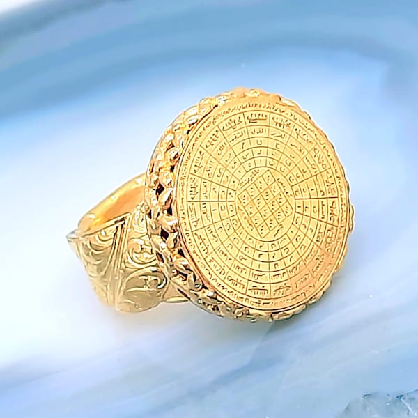 Asma ul Jannah Magic Circle Gold Plated Silver Islamic Talisman Ring