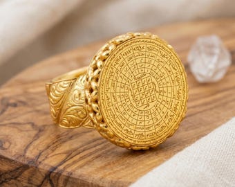 24K Gold Vermeil Asma al-Jannat Ring, Sterling Silber Islamischer Talisman, spirituelles Schutzschild