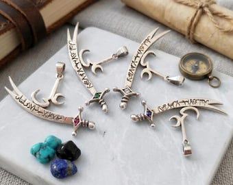 Silver Zulfiqar Sword Necklace with 4 Color Stone Options