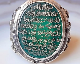 Bague en argent pour homme avec pierre d'agate gravée Ayatul Kursi