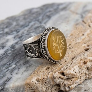 Handgravierter Zulfiqar Sword Achat Ring, 925 Sterling Silber Herren Siegelring Bild 4
