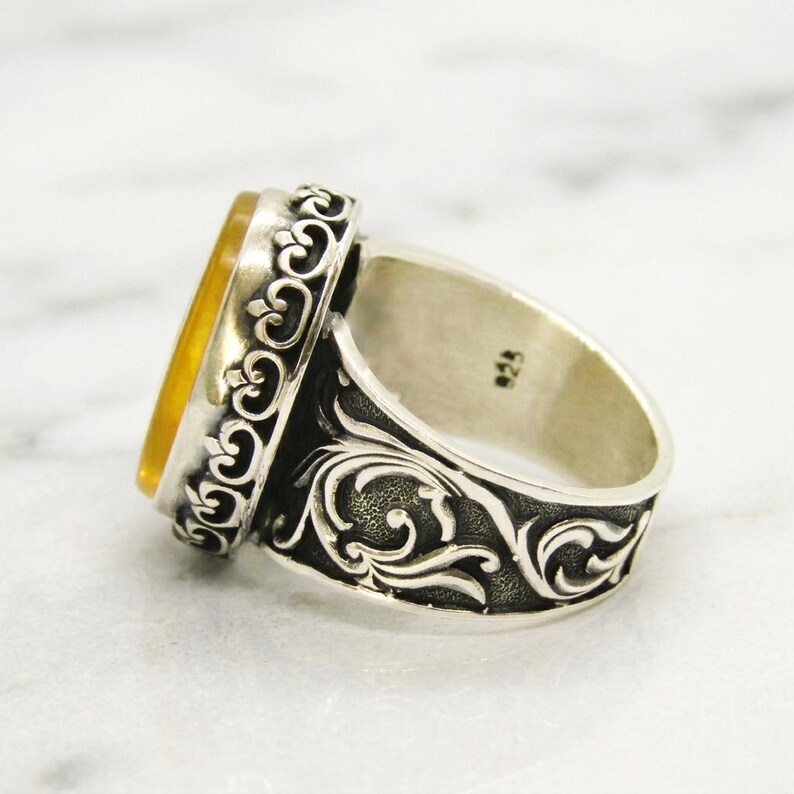 Handgravierter Zulfiqar Sword Achat Ring, 925 Sterling Silber Herren Siegelring Bild 8