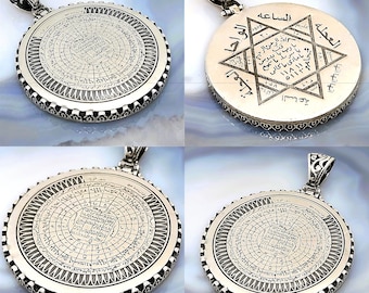 Ciondolo in argento con talismano islamico Asma ul Jannah e il re Salomone