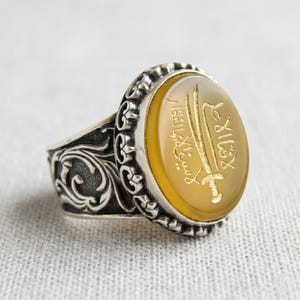 Handgravierter Zulfiqar Sword Achat Ring, 925 Sterling Silber Herren Siegelring Bild 2
