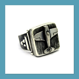 Handmade Airplane Aviation Design Silver Ring