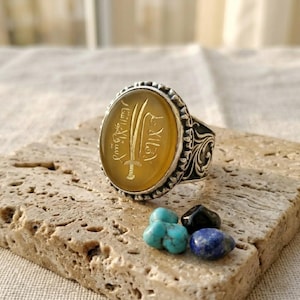 Handgravierter Zulfiqar Sword Achat Ring, 925 Sterling Silber Herren Siegelring Bild 1