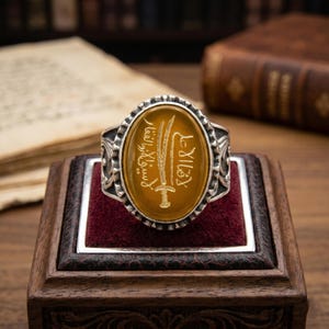 Handgravierter Zulfiqar Sword Achat Ring, 925 Sterling Silber Herren Siegelring Bild 7