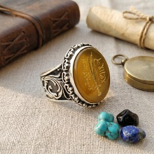 Handgravierter Zulfiqar Sword Achat Ring, 925 Sterling Silber Herren Siegelring Bild 3