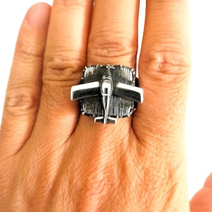 Unique Handmade Airplane Aviation Design Silver Ring