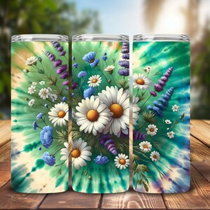 Lavender Chamomile Tie Dye 20oz skinny Tumbler wrap, Straight and Tapered Wrap, Sublimation Tumbler design, PNG digital download only