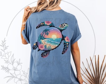Strandszene Meeresschildkröte Silhouette Design, Strand T-Shirt, PNG nur digitaler Download, transparenter Hintergrund ohne Wasserzeichen