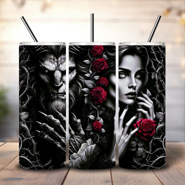 Dark Beauty and The Beast 20oz skinny Tumbler wrap, Straight and Tapered Wrap, Sublimation Tumbler design, PNG digital download only