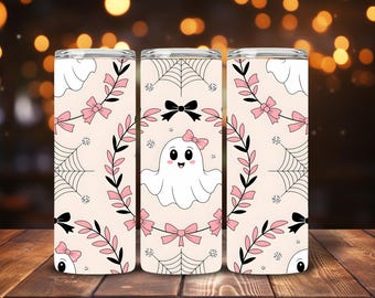 Vaso de Halloween, fantasma, lindo diseño de Halloween, envoltorio delgado para vaso de 20 oz, diseño de sublimación recta, solo descarga digital PNG