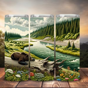 Happy Bear Nature 20oz skinny Tumbler wrap, Straight Sublimation Tumbler design, PNG digital download only