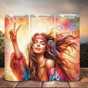 Peace Lovin Hippie 20oz skinny Tumbler wrap, Straight and Tapered Wrap, Sublimation Tumbler design, PNG digital download only
