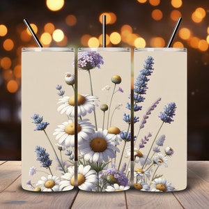 Lavender Chamomile 20oz skinny Tumbler wrap, Straight and Tapered Wrap, Sublimation Tumbler design, PNG digital download only