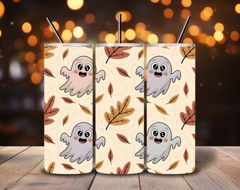 Fantasma de otoño, Halloween, envoltura delgada para vaso de 20 oz, diseño de sublimación recta, solo descarga digital PNG