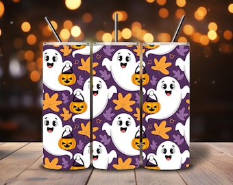 Vaso de Halloween, fantasma, lindo diseño de Halloween, envoltorio delgado para vaso de 20 oz, diseño de sublimación recta, solo descarga digital PNG